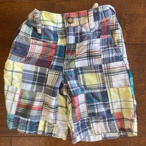 Madras plaid shorts with adjustable waistband